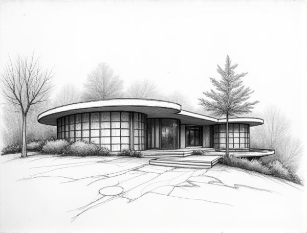 Art Deco Home Design Featuring Curved Glass Block Walls in Modern Manufacturing