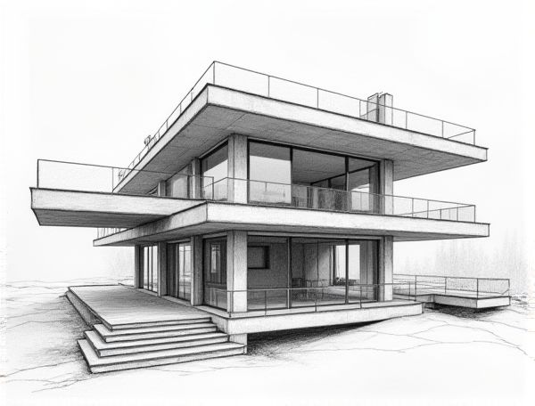 Bauhaus Home Design with Cantilevered Staircases and Glass Handrails: Modern Manufacturing Techniques and Architectural Elegance