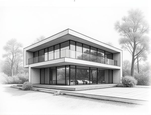 Bauhaus Home Design: Exploring Curved Glass Brick Partitions in Modern Industrial Manufacturing Spaces