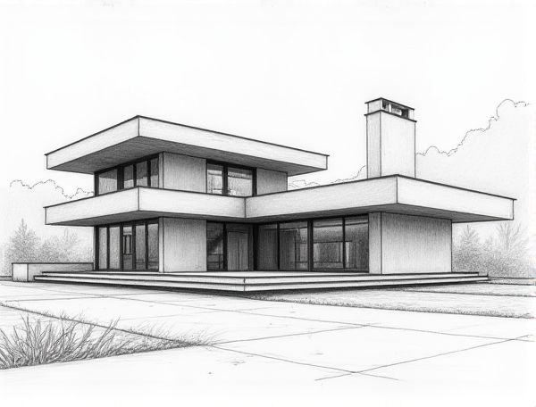 Bauhaus Home Design with Flat Roof Parapets in Modern Manufacturing Techniques