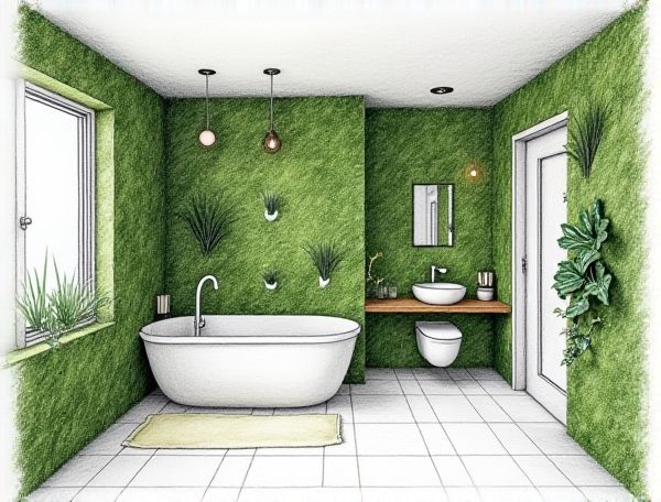 Biophilic Home Design with Living Green Walls in Bathroom Spaces for Modern Manufacturing
