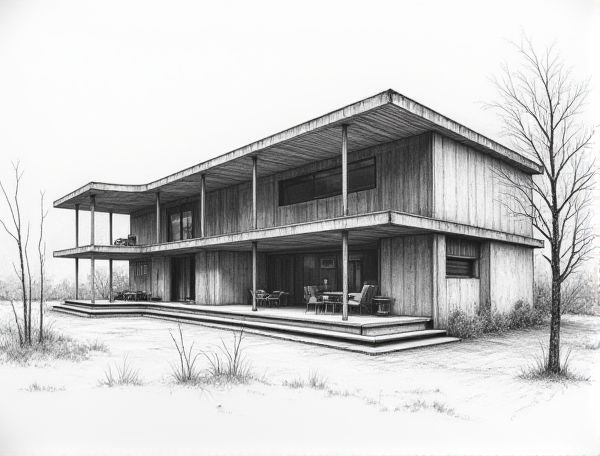 Brutalist Home Design Featuring Corrugated Metal Ceilings: Industrial Aesthetics and Manufacturing Influence
