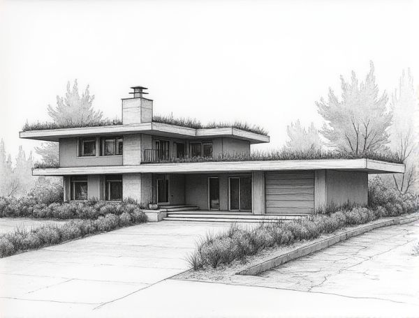 Brutalist Home Design Featuring Drought-Resistant Green Roofs in Modern Manufacturing