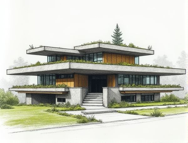Brutalist Home Design with Green Roofing Systems in Modern Manufacturing