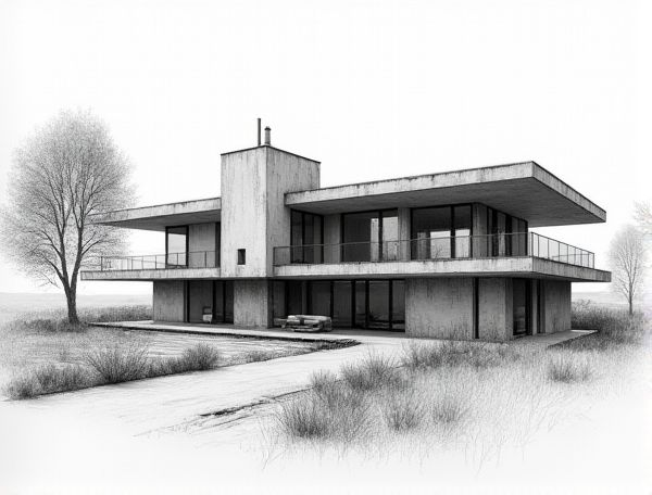 Brutalist Home Design Featuring Integrated Rainwater Harvesting Systems in Modern Manufacturing Practices