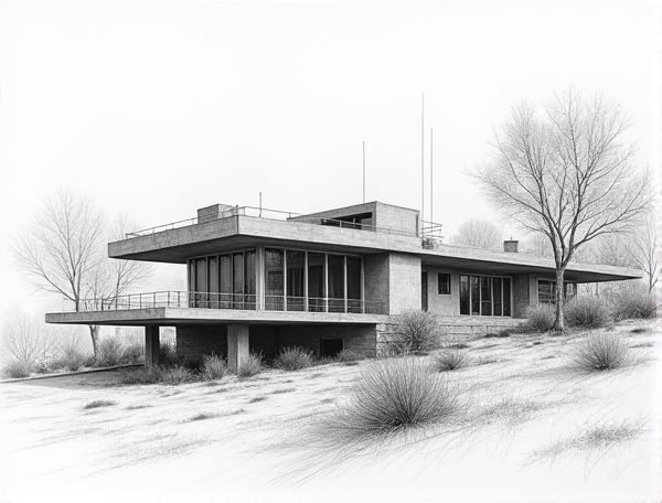 Brutalist Home Design Featuring Passive Solar Cooling for Sustainable Manufacturing Spaces