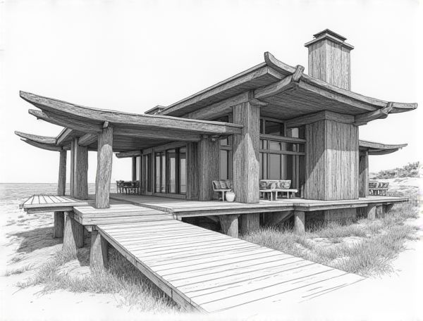Coastal Home Design Showcasing Reclaimed Driftwood Beams in Modern Manufacturing