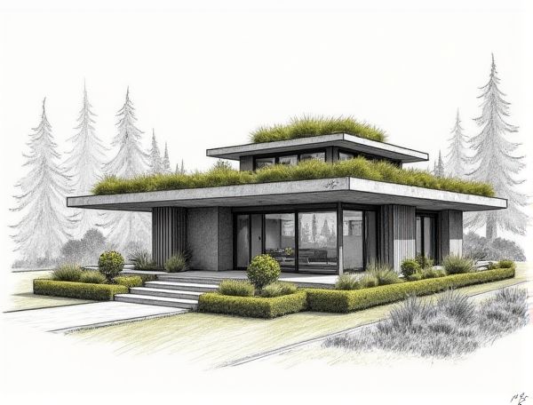 Contemporary Home Design with Living Green Roofs for Sustainable Manufacturing Environments