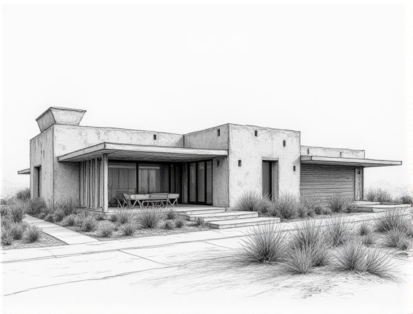 Desert Modernism Home Design with Rammed Earth Wall Construction: Sustainable Manufacturing Practices