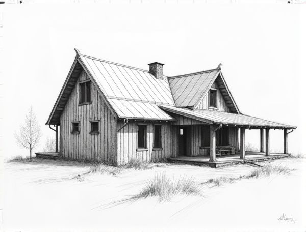 Farmhouse Home Design Featuring Sawtooth Rooflines in Modern Manufacturing