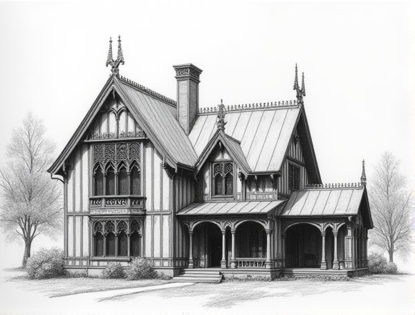 Gothic Revival Home Design Featuring Acoustic Isolation for Sound Studio Applications in Manufacturing