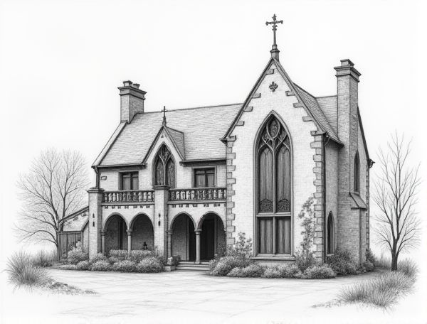 Gothic Revival Home Design Featuring Pointed Arch Tracery Windows in Modern Manufacturing