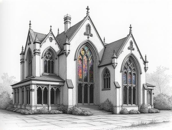 Gothic Revival Home Design Featuring Stained Glass Lancet Windows in Modern Manufacturing