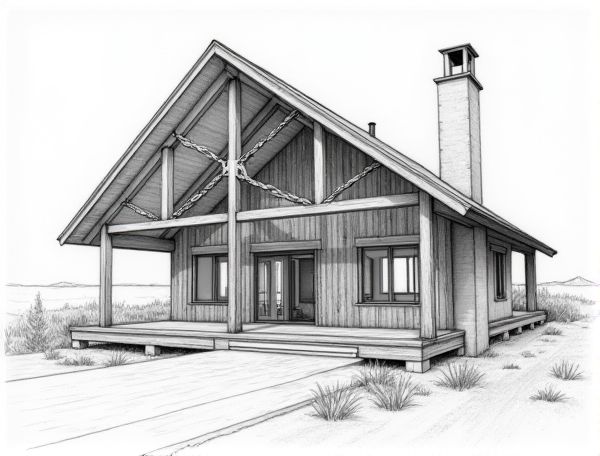 Industrial Home Design Featuring Exposed Scissor Truss Beams for Manufacturing Spaces