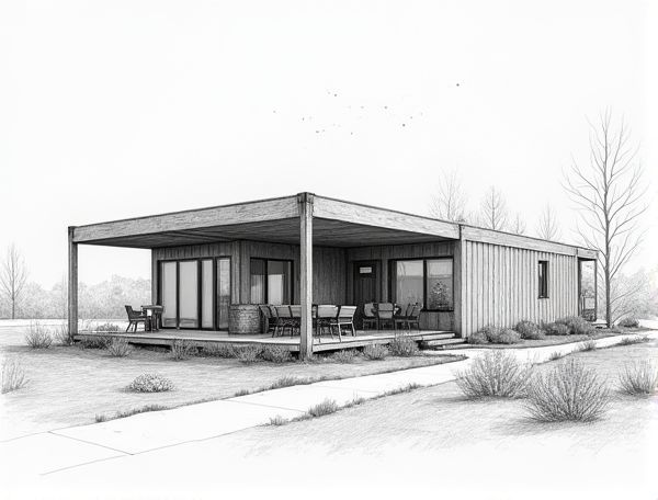 Industrial Home Design with Repurposed Shipping Container Extensions for Manufacturing Spaces