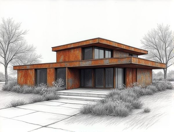 Industrial Home Design with Weathered Corten Steel Exteriors in Modern Manufacturing Spaces