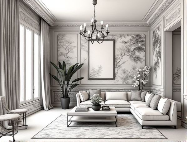 Maximalist Home Design Showcasing Hand-Painted Chinoiserie Wallpaper in Modern Manufacturing