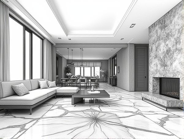 Maximalist Home Design Showcasing Zebra-Patterned Terrazzo Floors in Modern Manufacturing Spaces