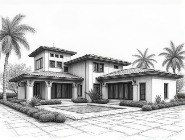 Mediterranean Home Design Featuring an Enclosed Central Courtyard in Modern Manufacturing