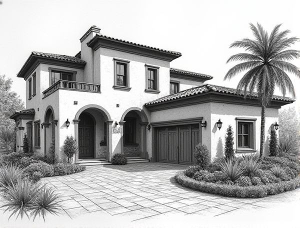 Mediterranean Home Design Showcasing Hand-Painted Talavera Tiles in Modern Manufacturing