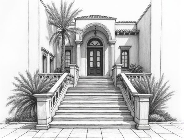 Mediterranean Revival Home Design: Exploring Encaustic Tile Stair Risers in Modern Manufacturing