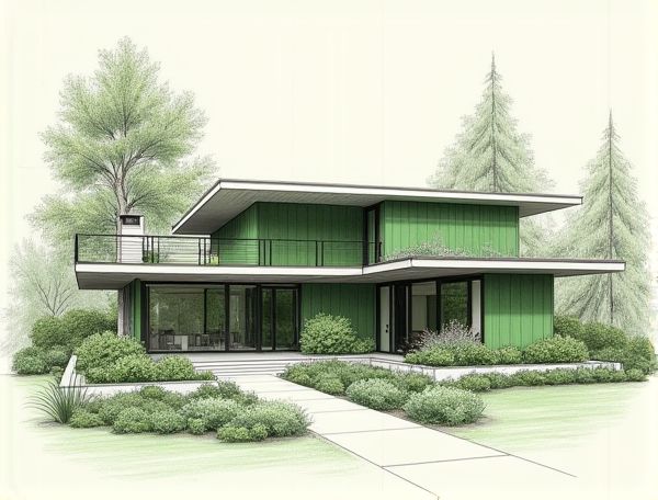 Mid-Century Modern Home Design Featuring Biophilic Green Walls in Sustainable Manufacturing
