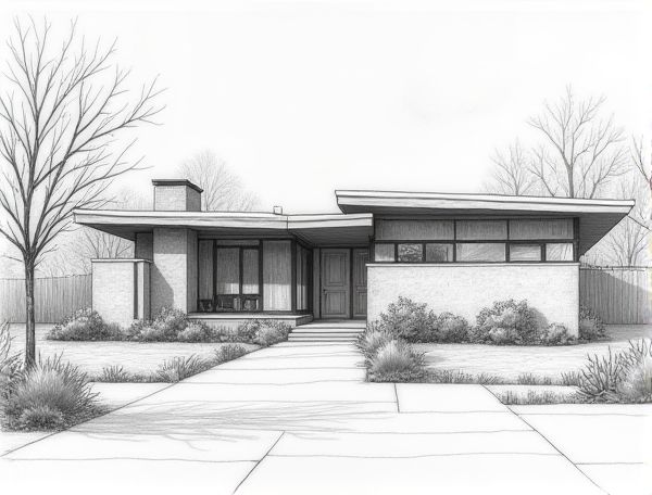 Mid-Century Modern Home Design Featuring Breeze-Block Privacy Screens in Manufacturing Applications