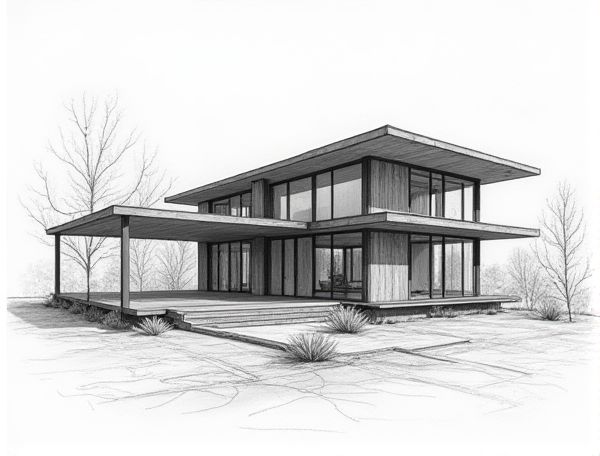 Minimal Traditional Home Design: Showcasing Steel-Framed Floor-to-Ceiling Windows for Modern Manufacturing