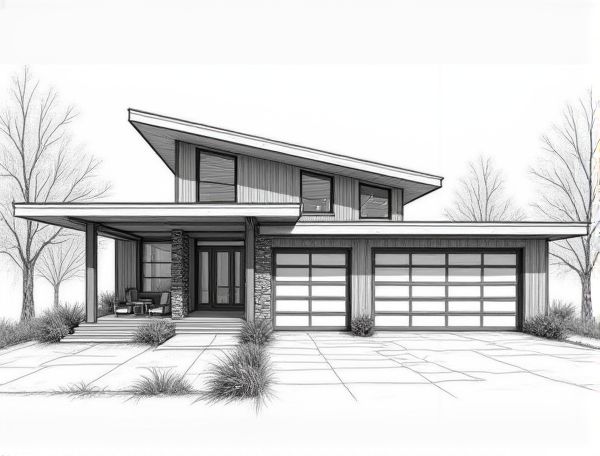Modern Farmhouse Home Design Meets Glass Garage Doors in Contemporary Manufacturing