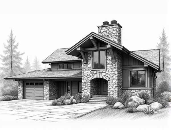 Mountain Lodge Home Design Featuring Full-Height River Rock Fireplace: Guide to Manufacturing and Construction