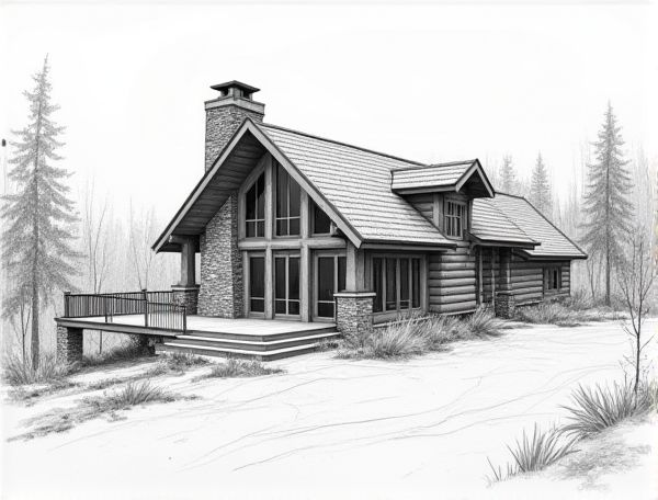Mountain Lodge Home Design with Radiant Heated Stone Floors in Manufacturing: A Blend of Rustic Charm and Modern Comfort