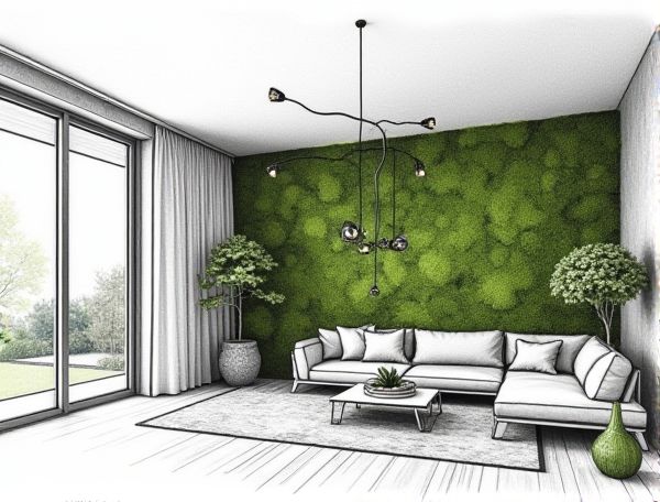 Scandinavian Home Design Featuring Moss Accent Walls in Modern Manufacturing