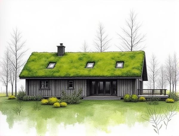 Scandinavian Home Design Featuring Moss-Covered Green Roofs in Modern Manufacturing