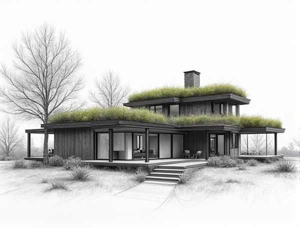 Scandinavian Home Design with Moss Living Roof: Sustainable Manufacturing and Modern Aesthetics