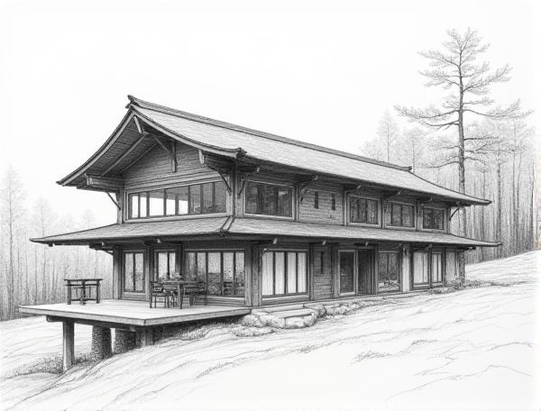 Shou Sugi Ban Home Design Featuring Cross-Ventilation Corridors for Sustainable Manufacturing Environments