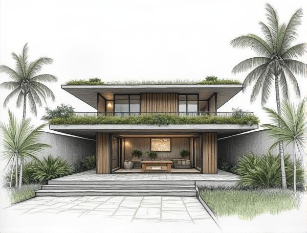 Tropical Modern Home Design with Biophilic Green Roofs: Merging Sustainability and Style in Manufacturing