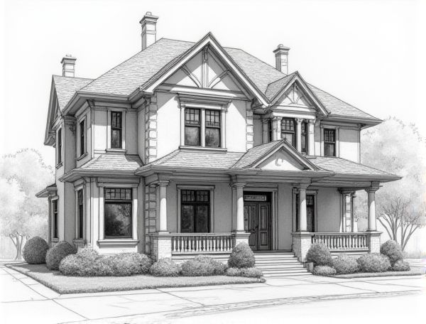 Victorian Home Design Featuring Stained Glass Bay Windows in Modern Manufacturing